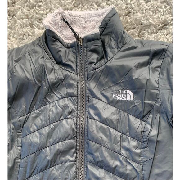 The North Face black gray Mossbud Reversible faux fur JACKET COAT sz  M - Picture 7 of 7